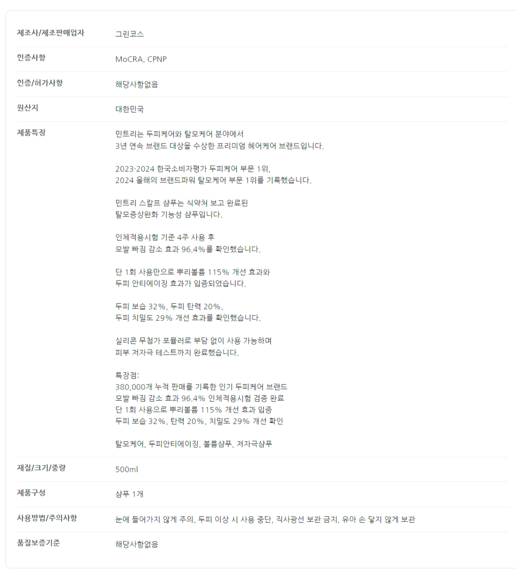 [민트리] 스칼프 샴푸 500ml 상세 이미지 1